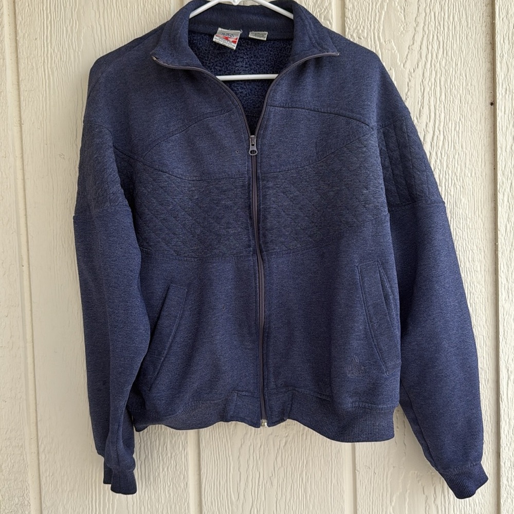 Vintage USA  Olympic Size XL JC Penny Blue Quilted Full Zip Bomber Jacket Unisex
